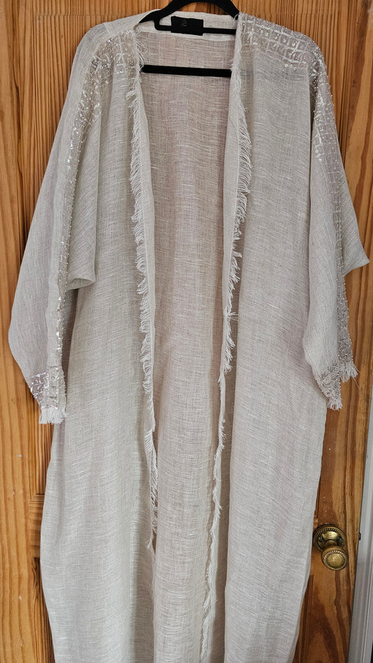 Embellished Long Linen Jacket