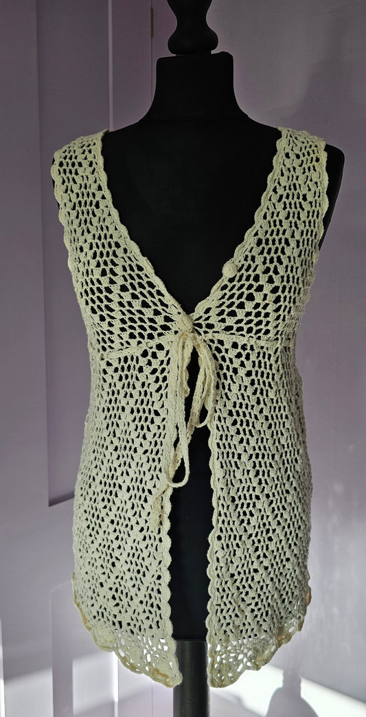 Cream Crotchet Long Waistcoat